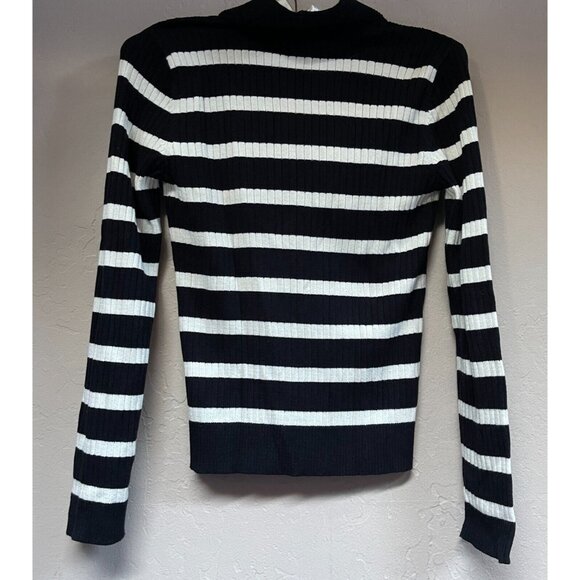 Lauren Ralph Lauren Womens Striped Ribbed Pullover Sweater Petite Small Black - Picture 2 of 9